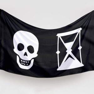 bandera pirata calavera y reloj de arena