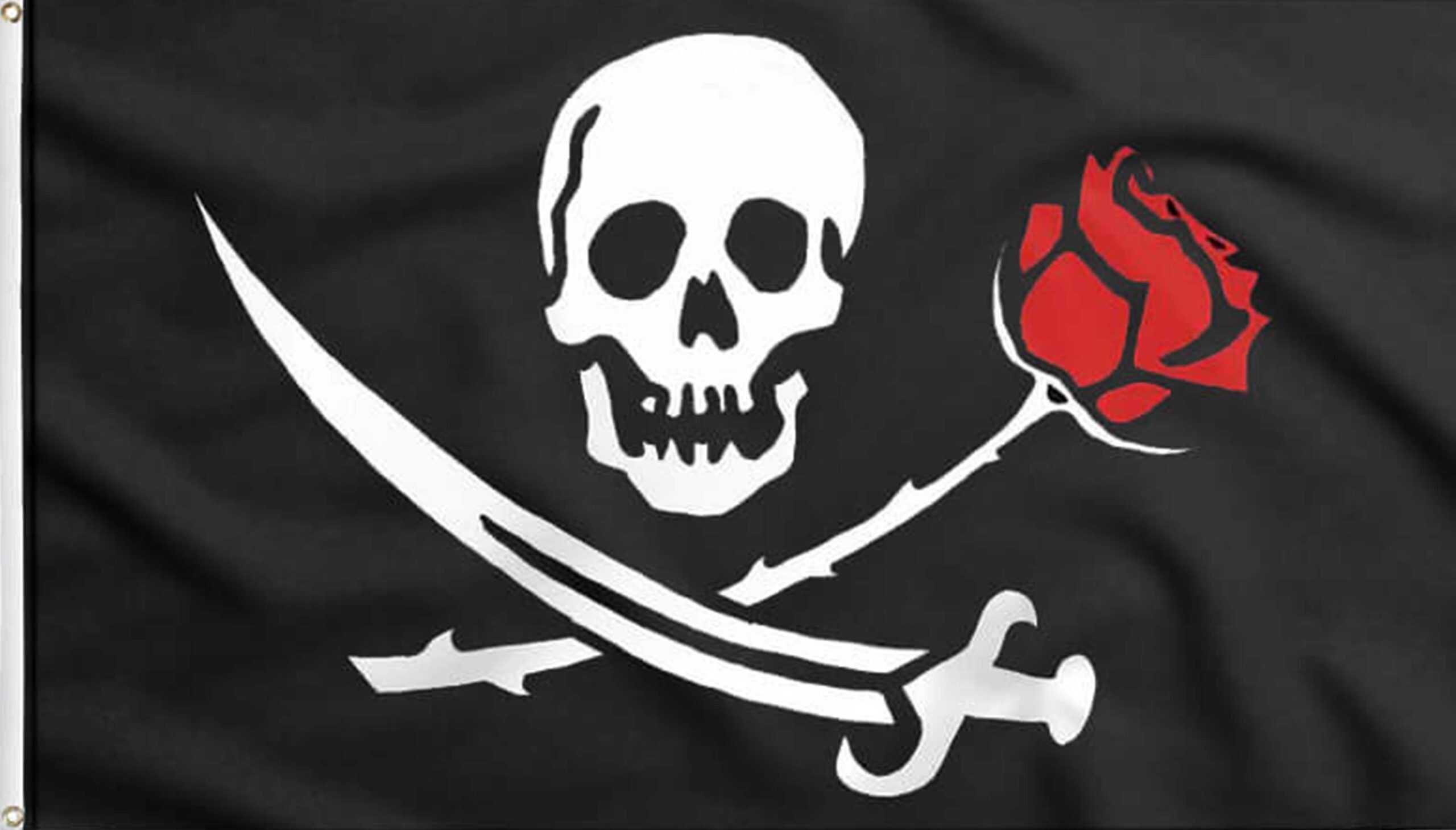 Bandera Pirata con Rosa Roja Bandera Pirata con Rosa Roja