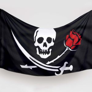 bandera pirata con flora roja