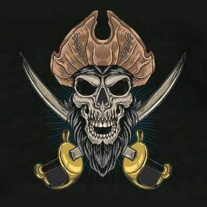 bandera calavera pirata oro